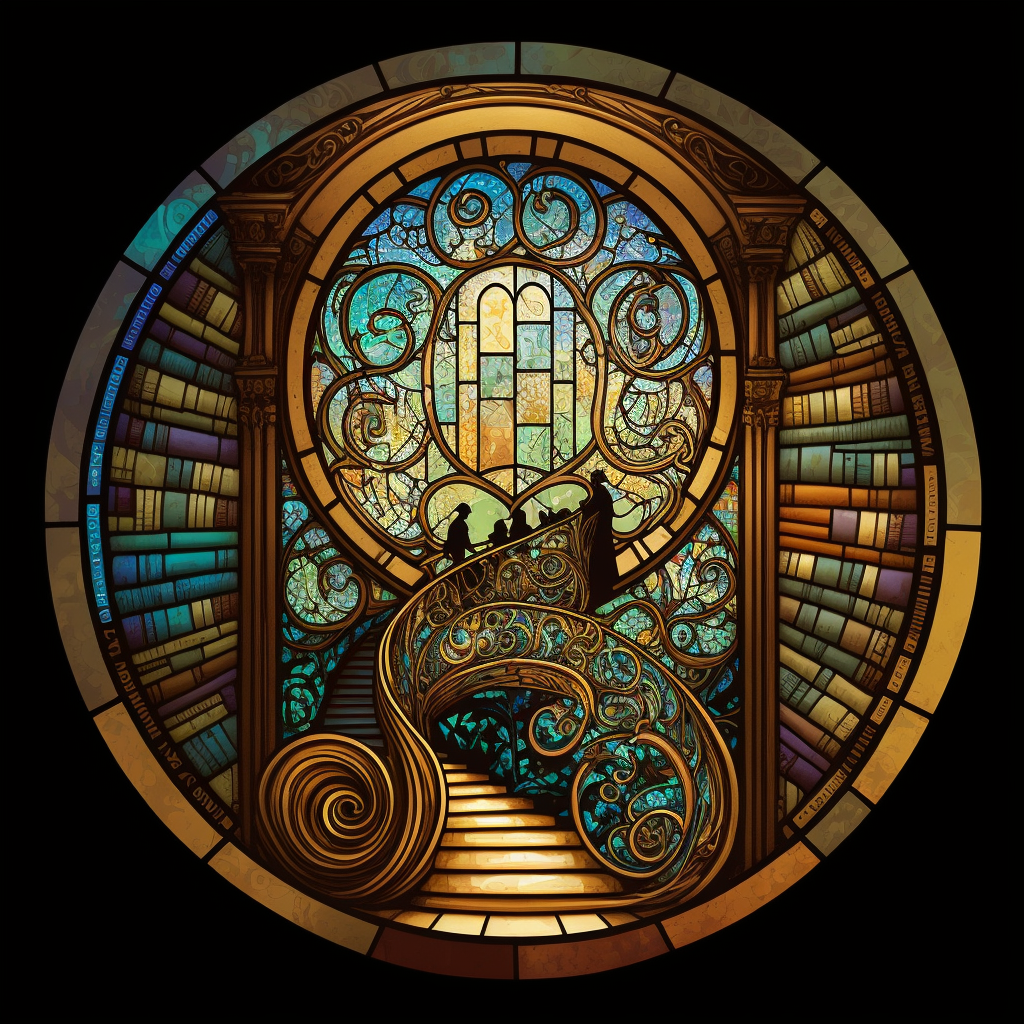 Stained glass window in a library